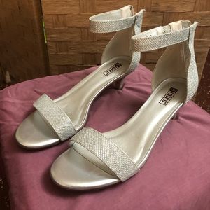 Sparkly silver two strap heels